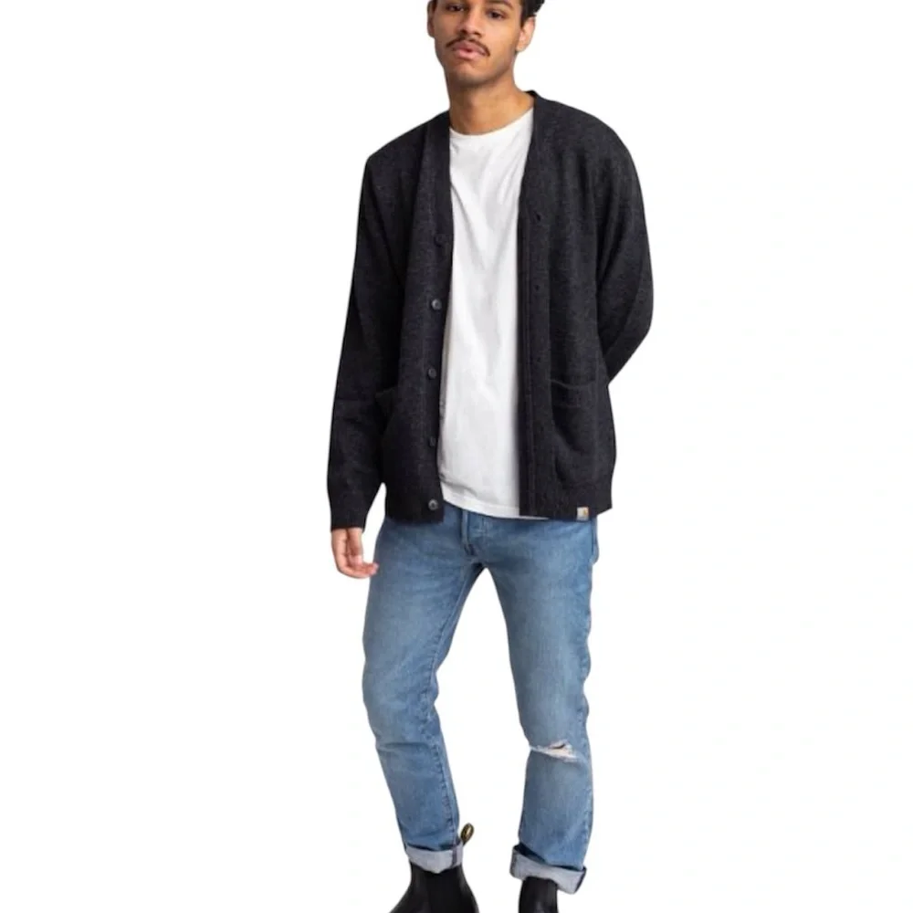 Carhartt WIP Allen Gray Cardigan, Lamb’s Wool Blend, Casual, Preppy, Academic S - Picture 5 of 13